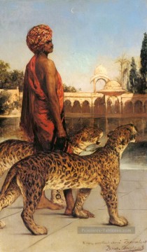  orientaliste - Garde du palais avec deux léopards Jean Joseph Benjamin orientaliste constant